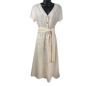 Rachel Zoe womens dress 100% linen small cream button through